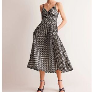 Boden Organza Strappy Occasion Midi Dress in Navy, Size 14, NWT